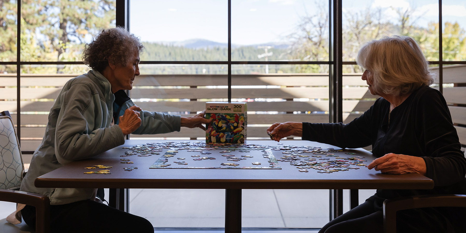 Photo of Two Women Building a Puzzle