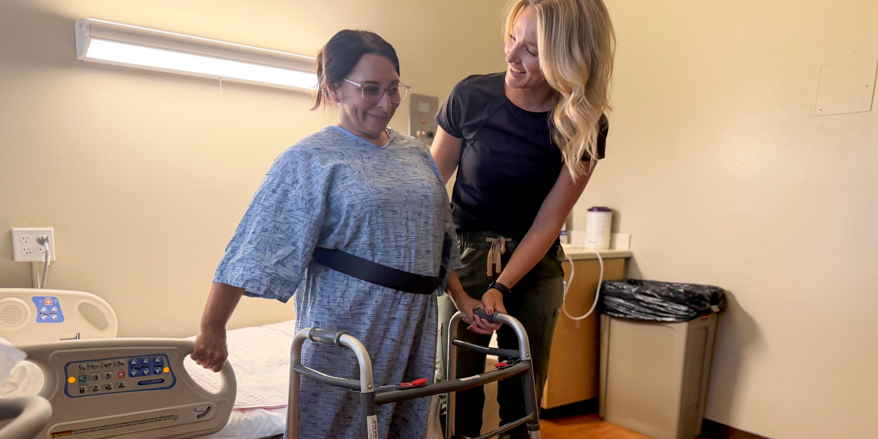 Photo of Swing Bed Patient at PDH Rehabilitation and Wellness doing GAIT training
