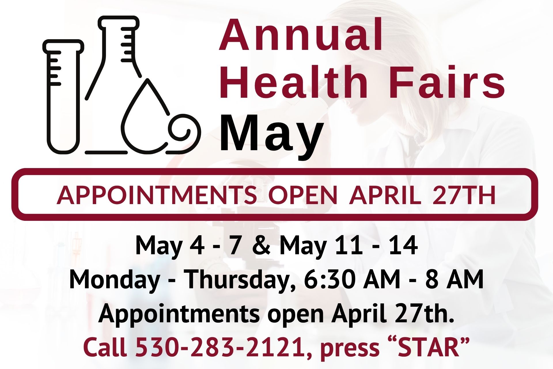 Scheduling for reduced cost, lab draws opens April 27th. 
